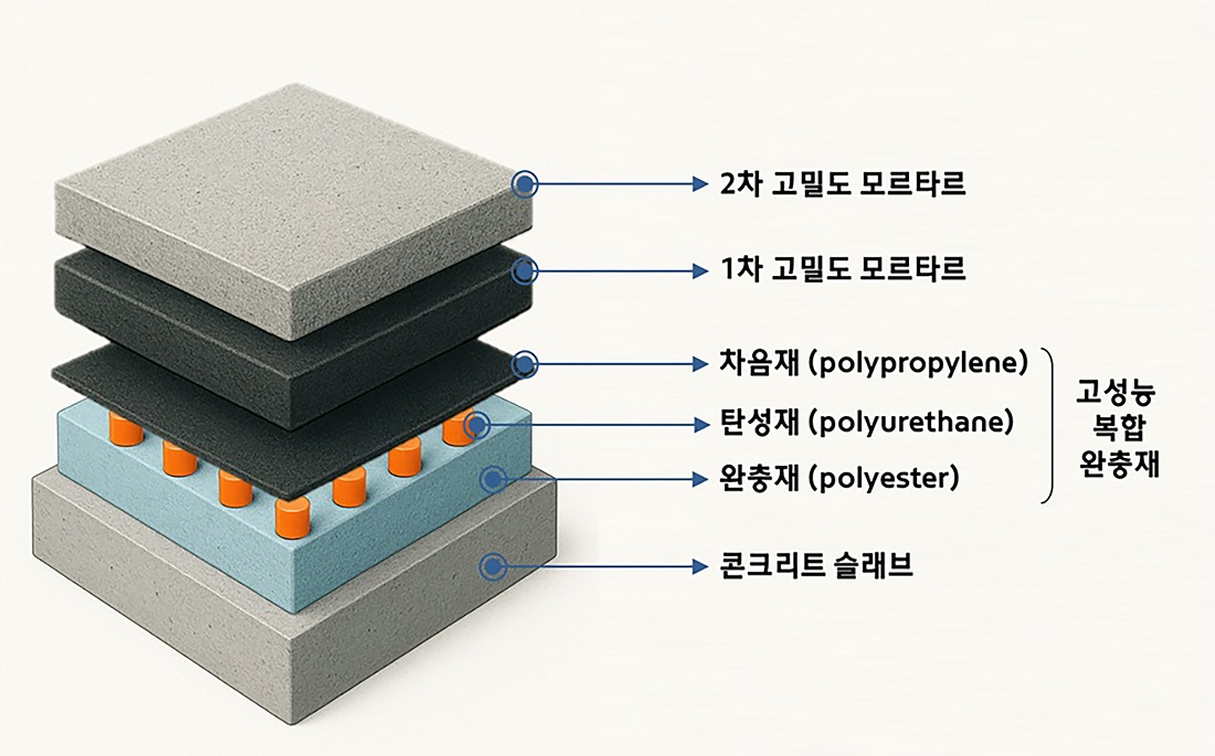 현대건설이 강화된 기준과 평가방법을 적용한 바닥충격음 성능등급평가에서 1등급 인정서를 취득한 바닥시스템.